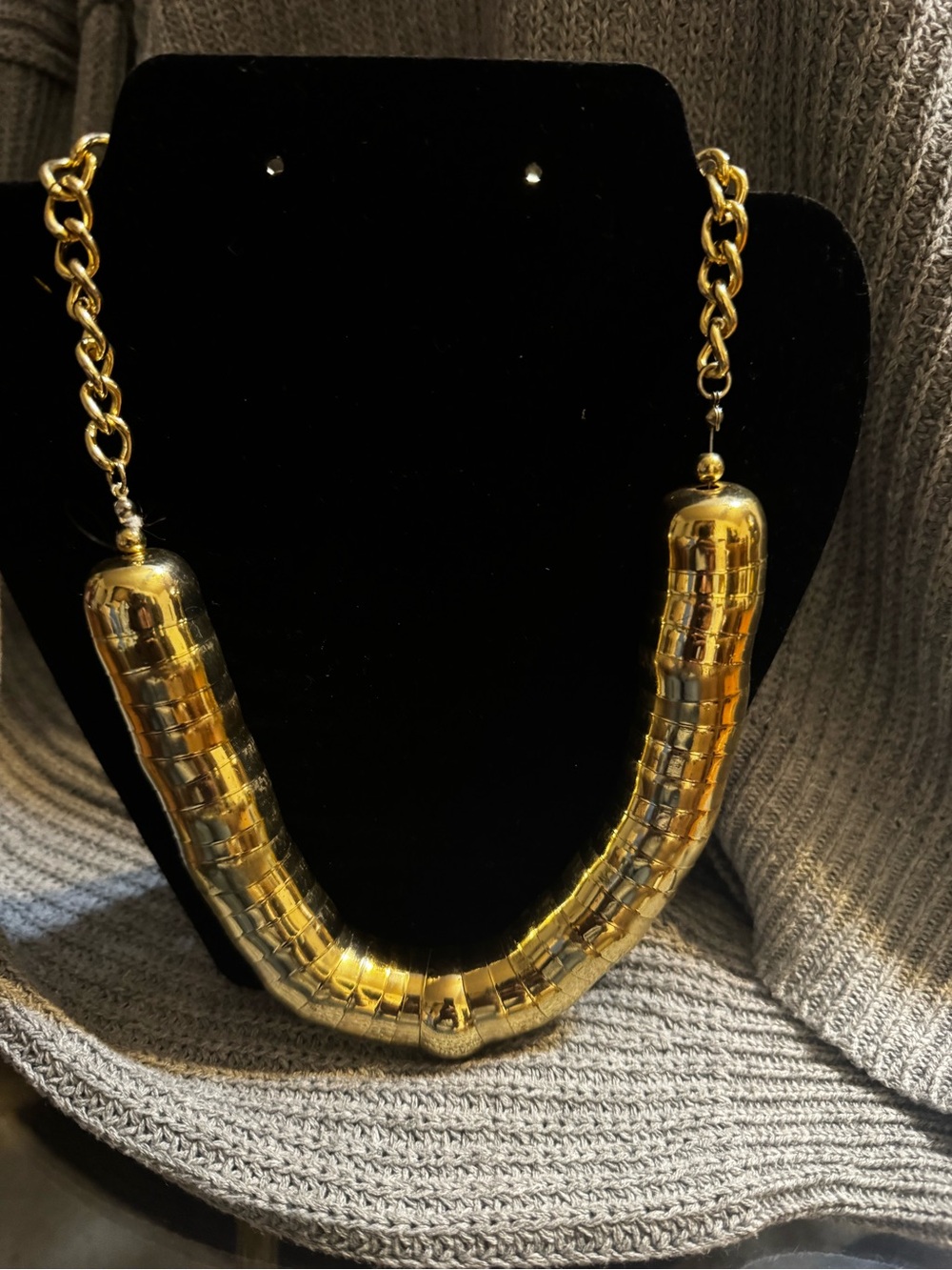 Gold Statement Tubular Link Necklace - Women Jewelry